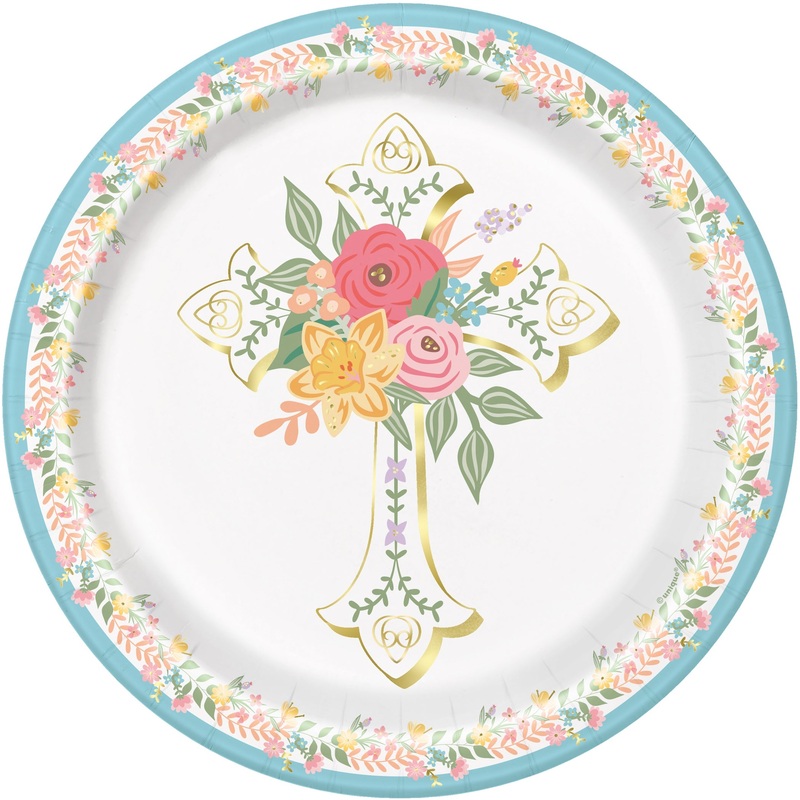 Traditional Easter Round 7" Dessert Plates  8ct - Foil Stamping