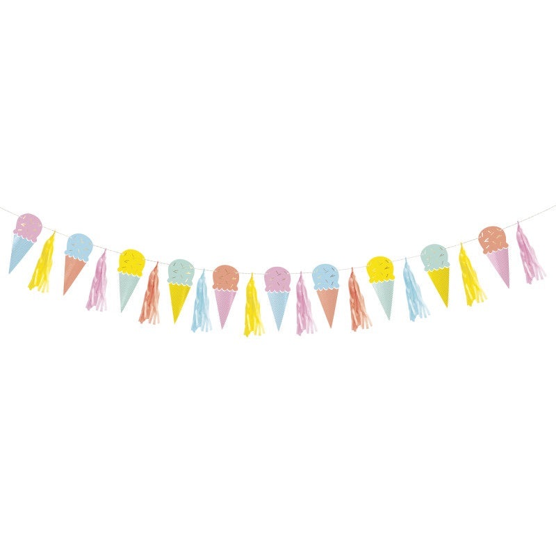 Pastel Ice Cream Garland with Tassels  6 ft