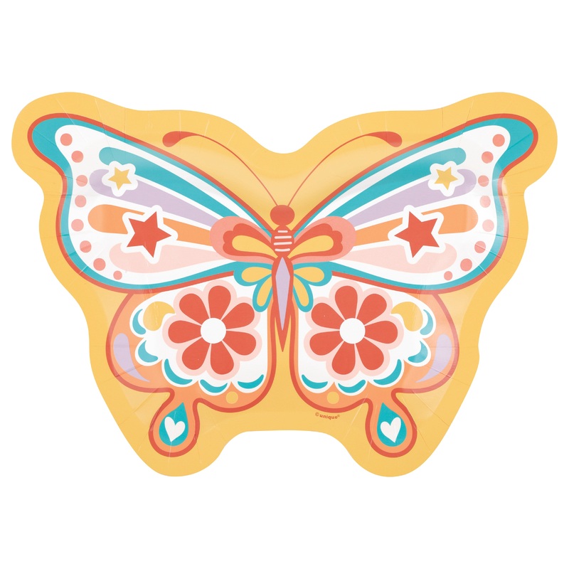 10.25" Rainbow Roller Skate Butterfly Shaped Plates  8 ct.