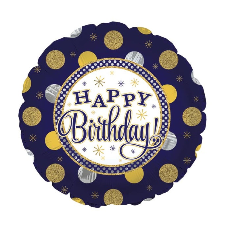 17" Birthday Navy & Gold Foil Balloon