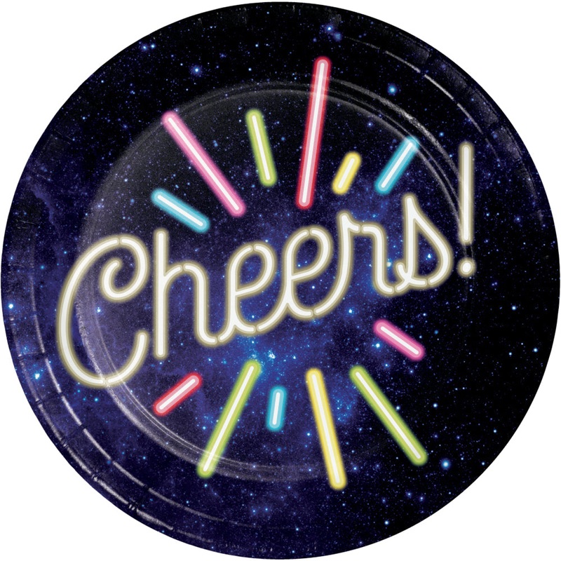 7" Neon New Year Dessert Paper Plates 8 ct.