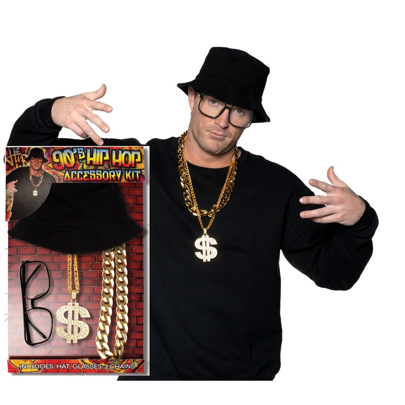 90's Hip Hop Kit Hat Glasses 2 Chains