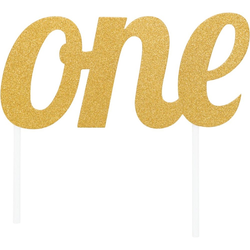 GOLD ONE GLITTER CAKE TOPPER 1 CT.
