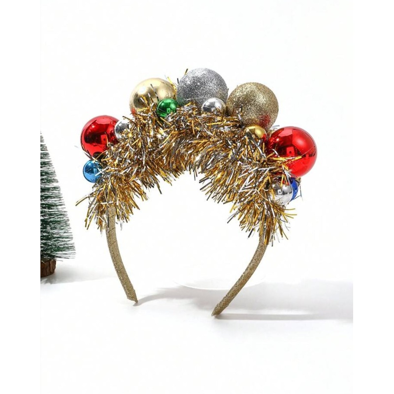 Small and Large Ornament Gold Christmas Headband