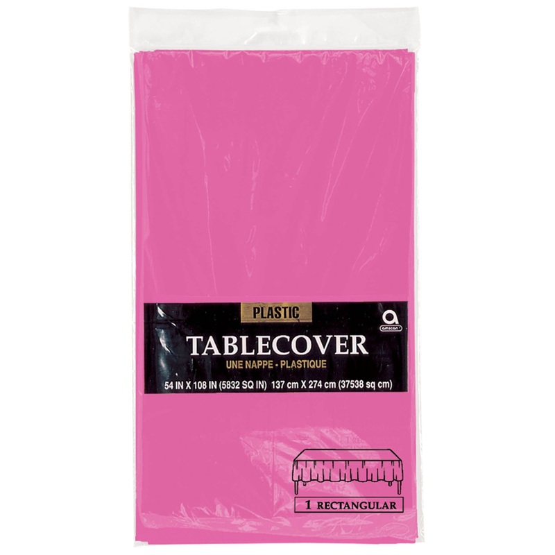54" x 108" Plastic Table Cover - Bright Pink