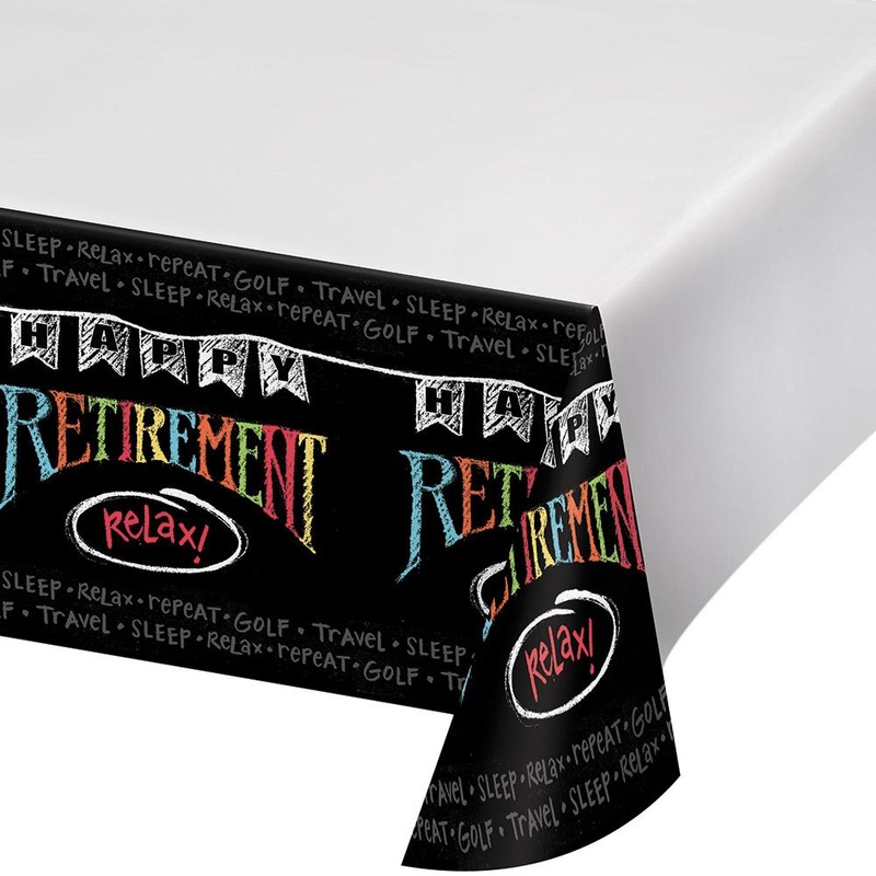 Chalk Retirement Plastic Tablecover 54 in. X 102 in.  1 ct.