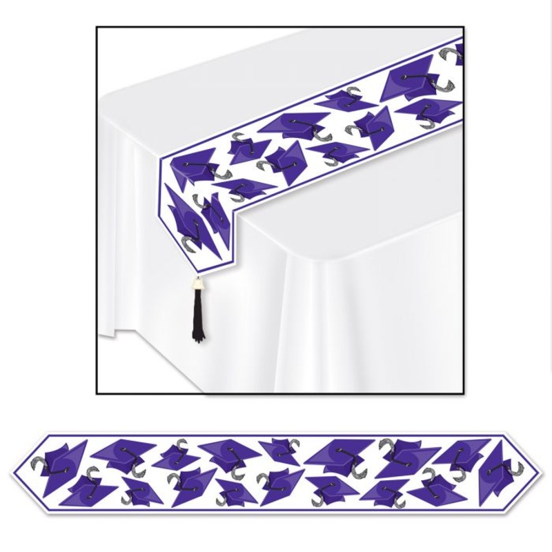 Printed Grad Cap Table Runner- Purple