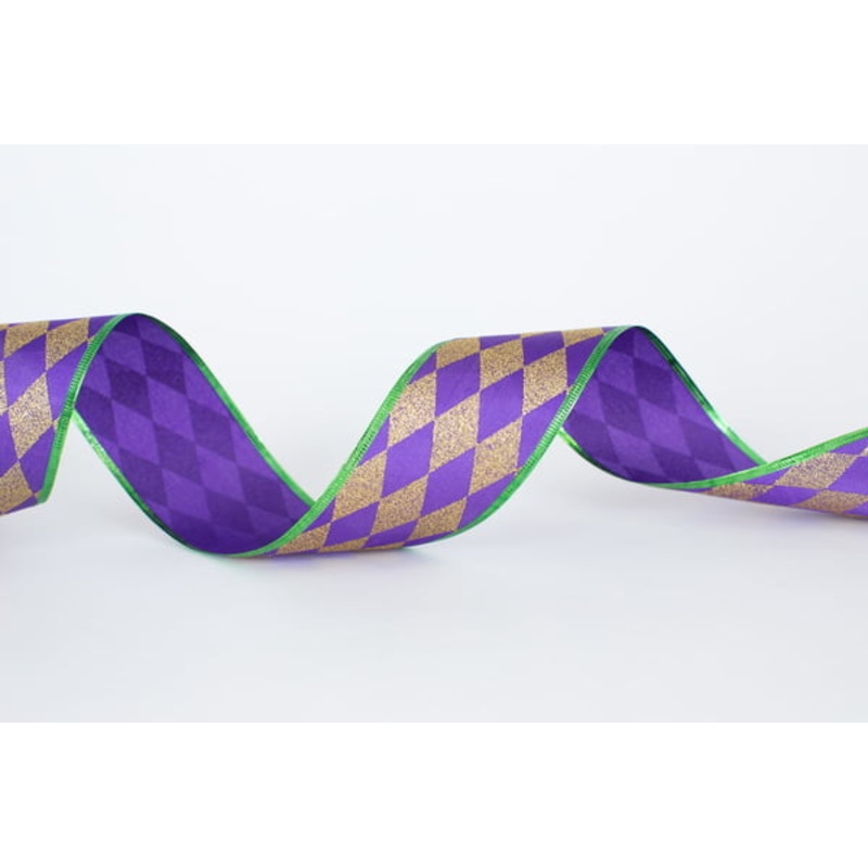 Purple and Gold Harlequin w/ Green Trim Ribbon