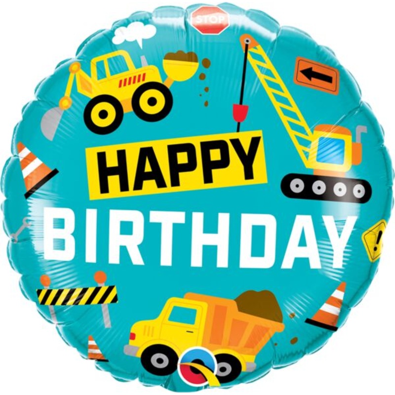 18" Bday Construction Foil Balloon
