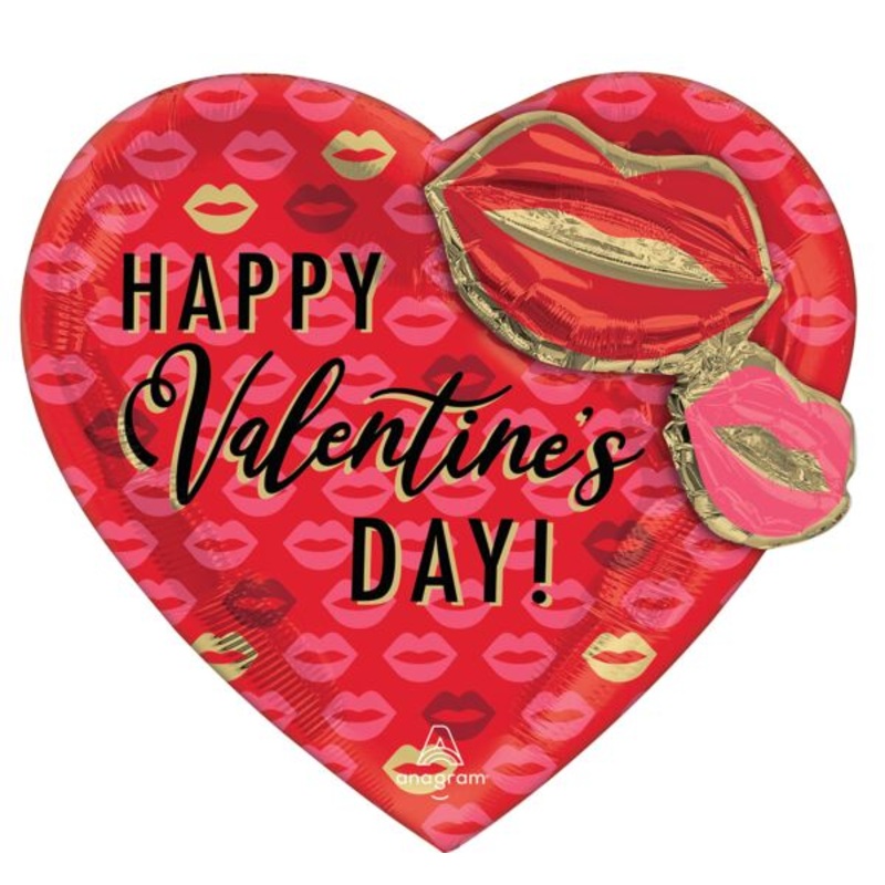 28" Valentine Kissy Lips Heart Foil Balloon