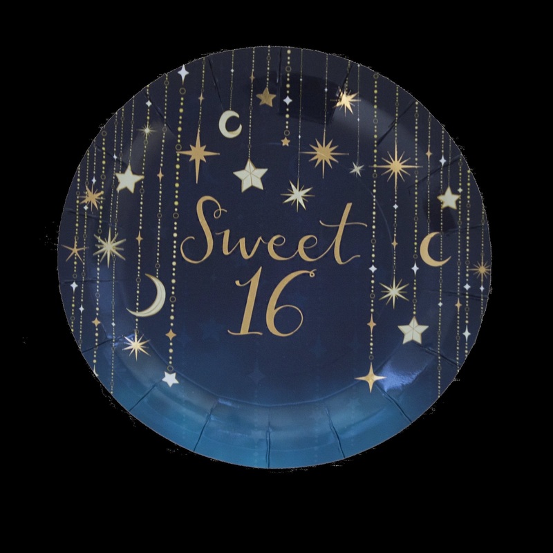 9 in. Sweet 16 Starry Night Foil Print Paper Luncheon Plate 8 ct.