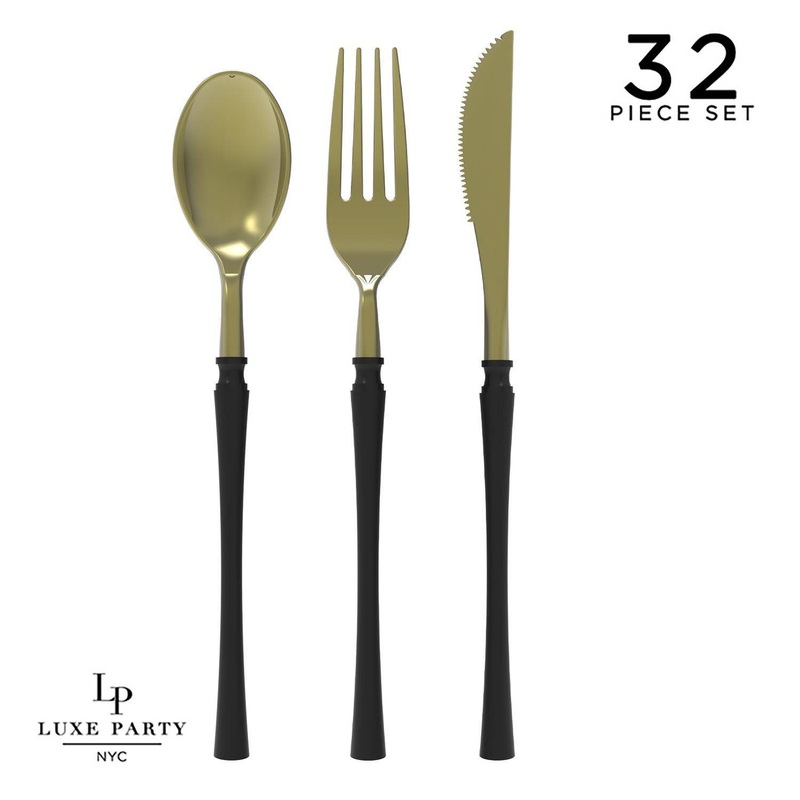Neo Classic  Black  Gold Plastic Cutlery Set | 32 Pieces