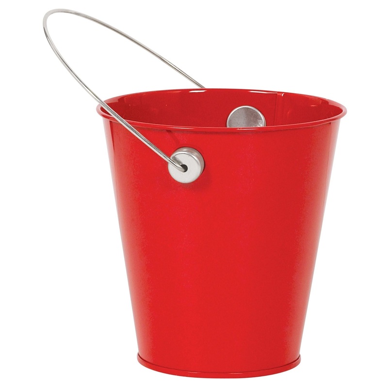 RED METAL BUCKET WITH HANDLE  1 CT.