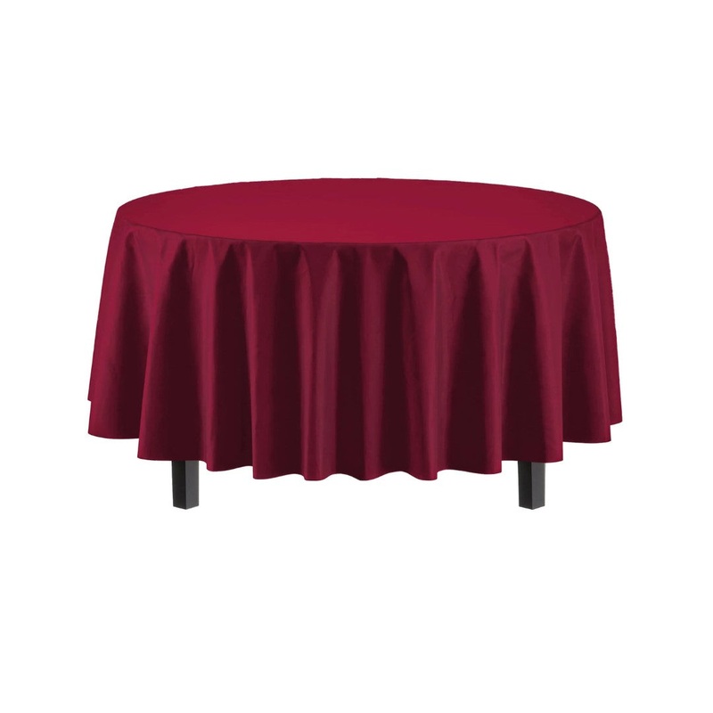 Round Burgundy Plastic Table Cover