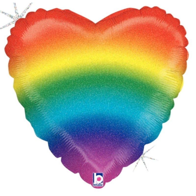18" Heart Rainbow Stripes Holographic