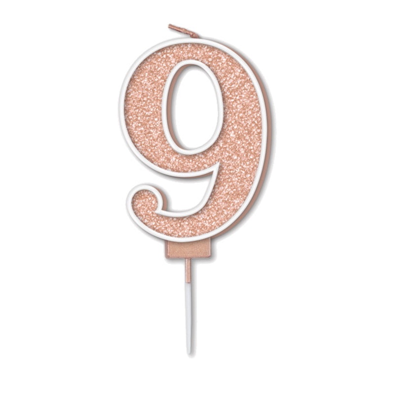 9th Birthday Candle - Rose Gold Sparkling