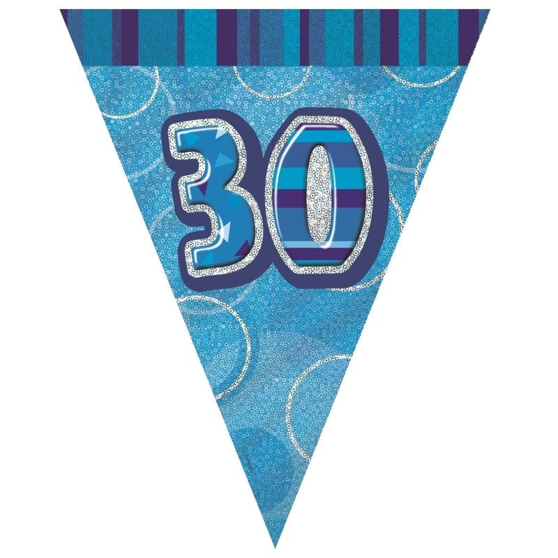 Blue Glitz 30th Birthday Bunting Flag Banner 9ft