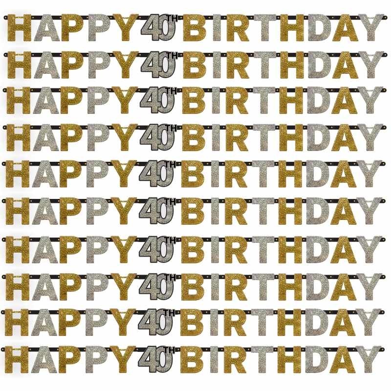 Gold Sparkle 40th Birthday Paper Letter Banner