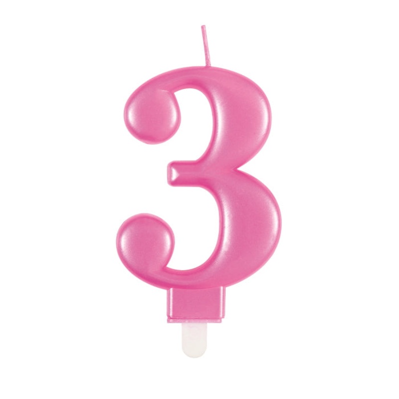Number 3 Cake Candle Pink Metallic
