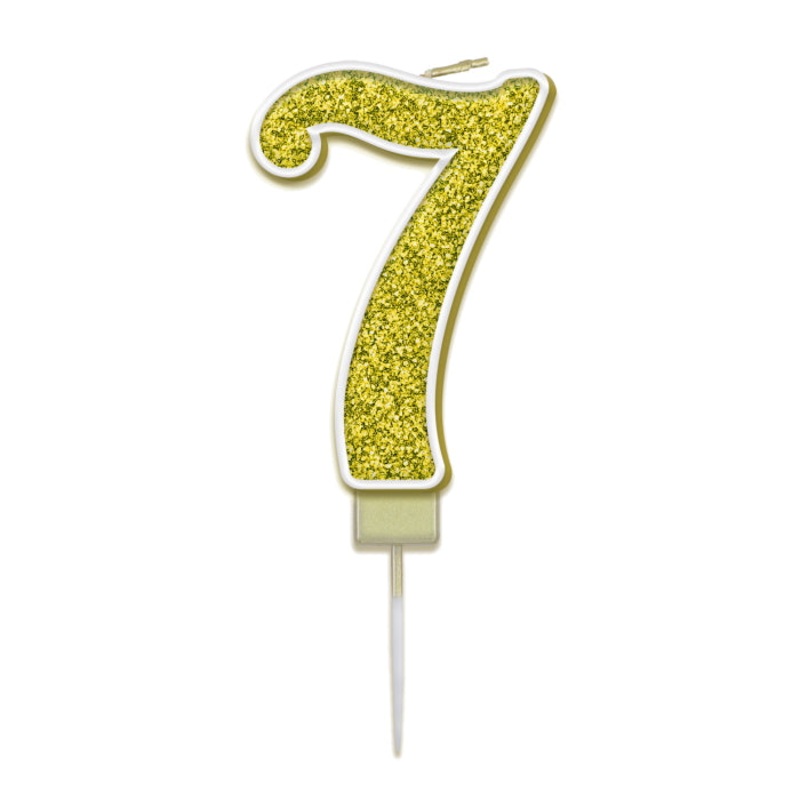 Number 7 Birthday Candle - Gold Sparkling