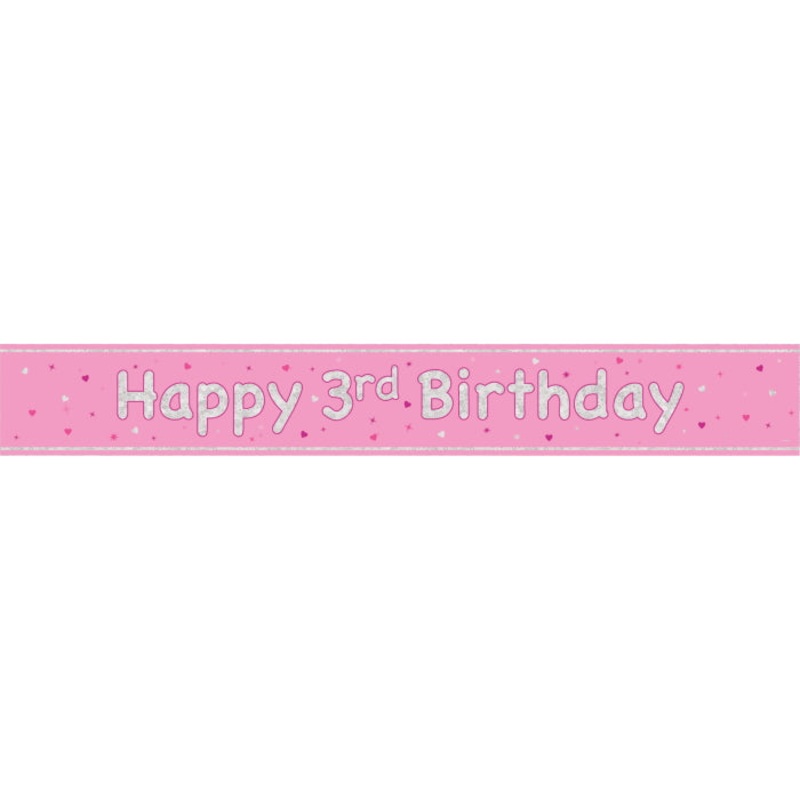 Pink Glitz 3rd Birthday Prism Foil Banner 9 ft