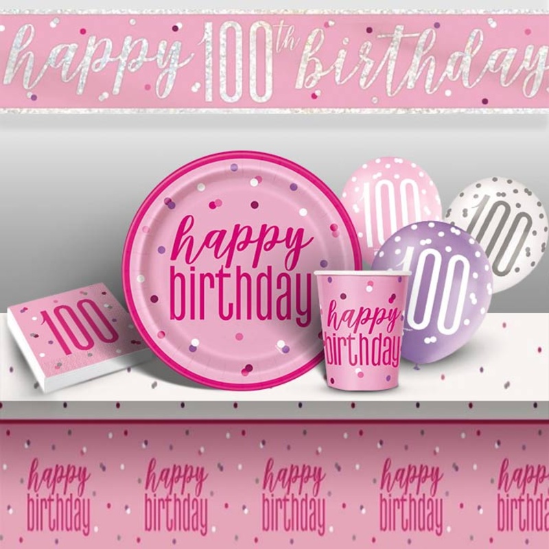 Pink Glitz Premium 100th Birthday Party Pack