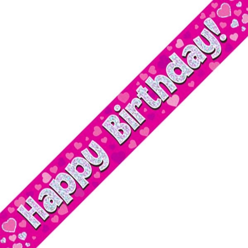 Pink Heart Happy Birthday Foil Banner Decoration 2.7 Metres