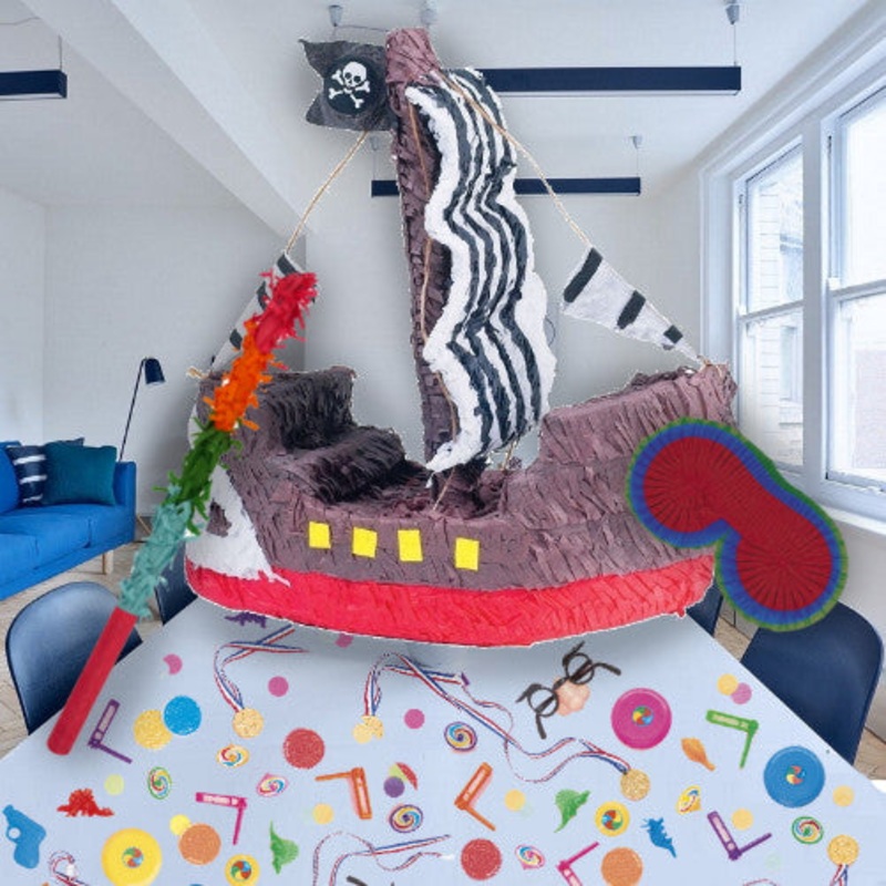 Pirate Ship Jolly Roger Pinata Kit with Favours and Confetti