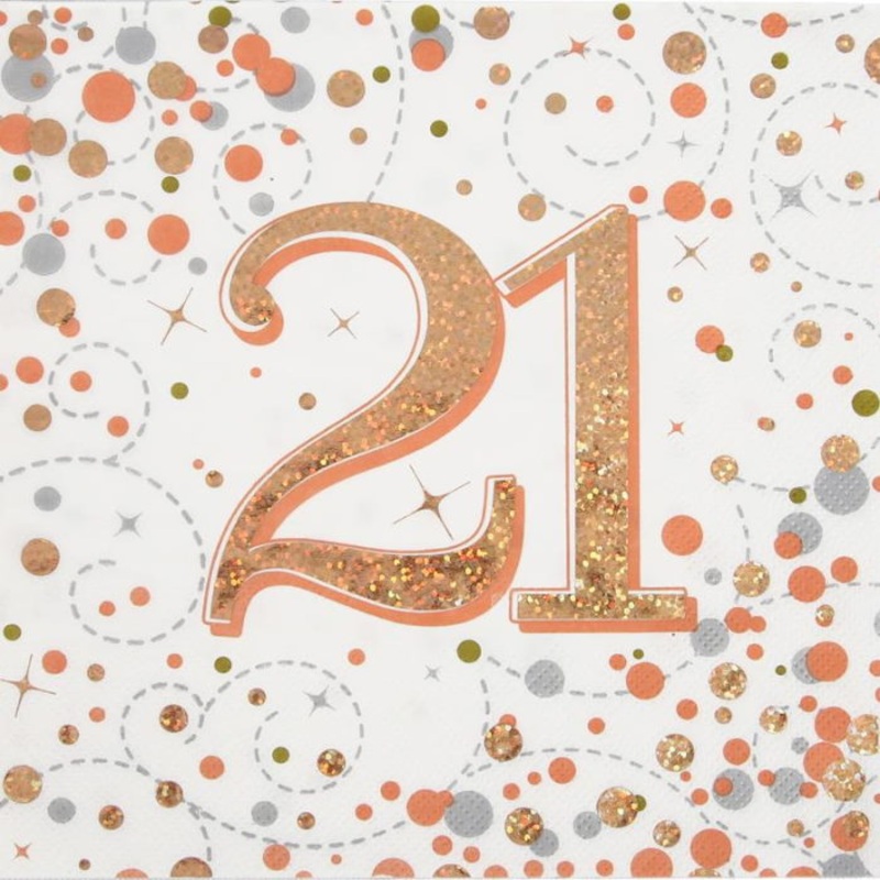 Rose Gold Fizz 21st Birthday Napkins Pack of 16