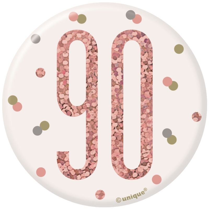 Rose Gold Holographic 90th Birthday Badge