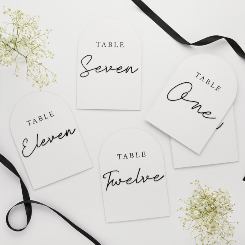 Black and White Wedding Table Numbers With Acrylic Letters