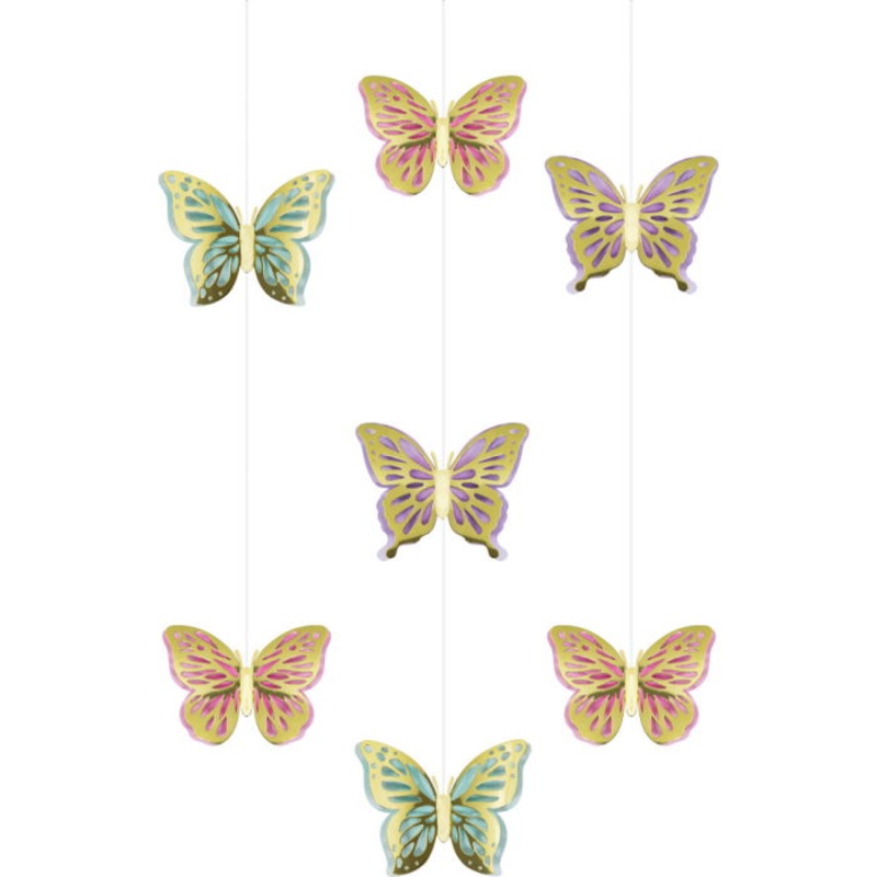 Butterfly Shimmer Party Hanging Cutouts Decorations 3 Pack