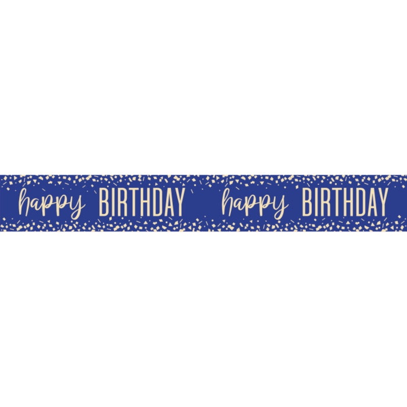 Navy Blue and Gold Happy Birthday Foil Banner 9 ft