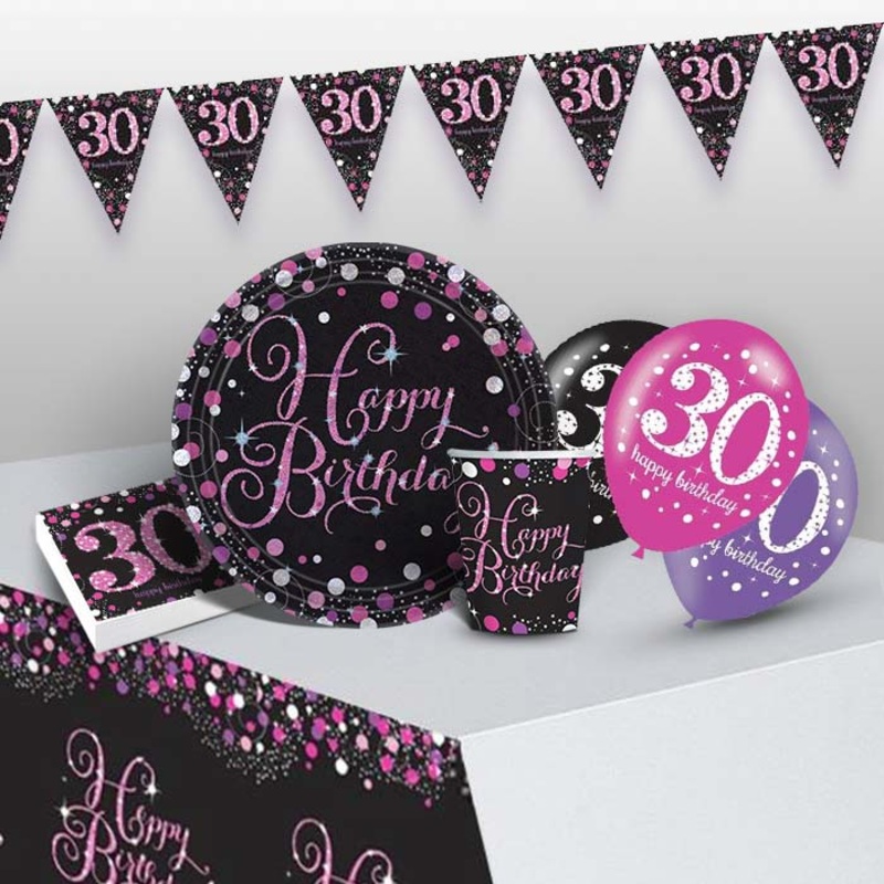 Pink & Black 30th Birthday Party Pack: Kit with Decorations