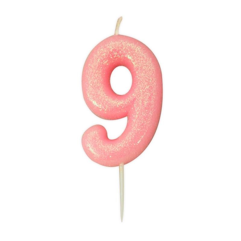 Pink Glitter Number 9 Birthday Cake Candle