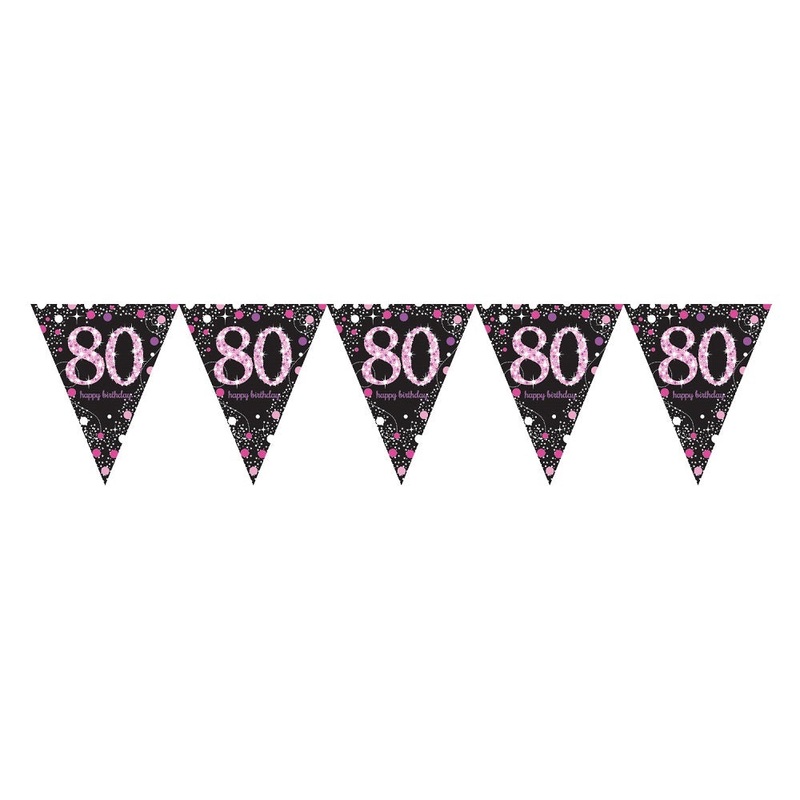 Pink Sparkle 80th Birthday Flag Banner Bunting