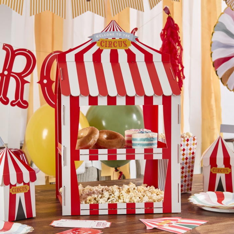 Red & White Circus Food Stand: Perfect Table Decoration