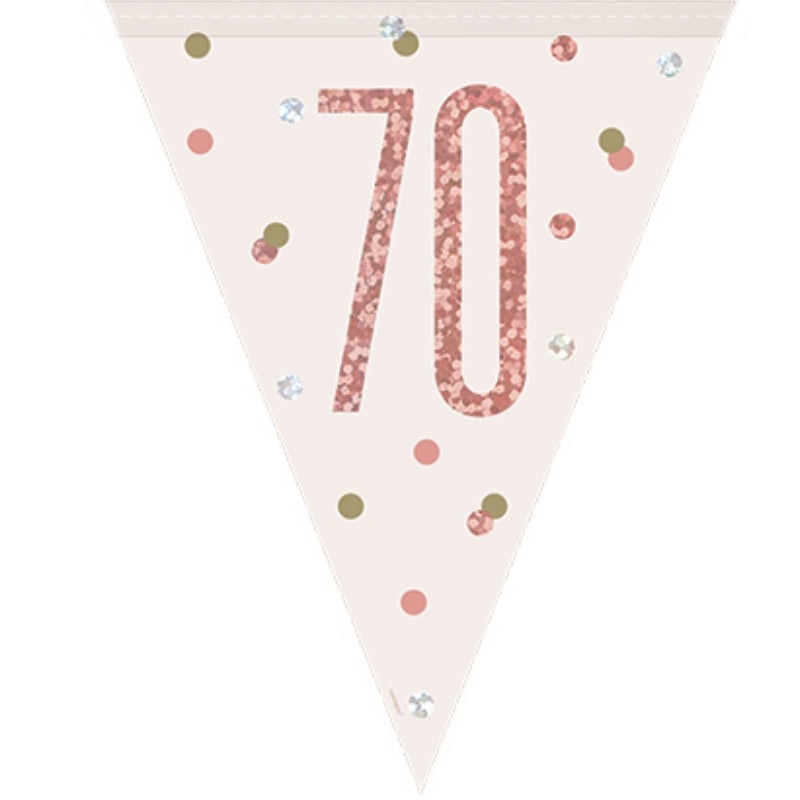 Rose Gold 70th Birthday Bunting Flag Banner 2.7 Metres