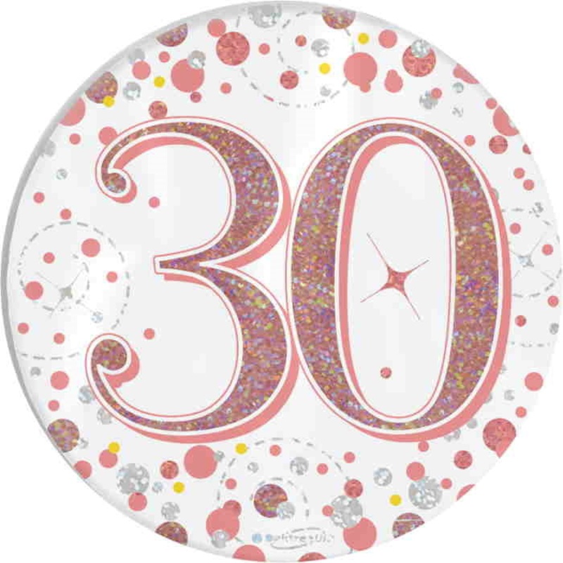 Rose Gold Confetti 30th Birthday Badge 7cm