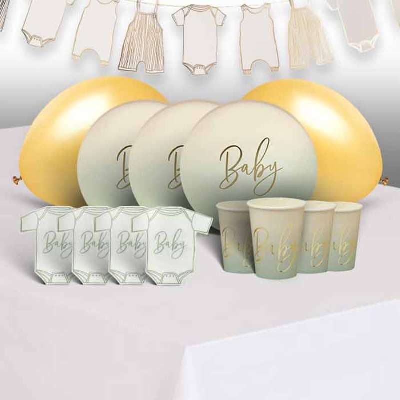 Sage Green Baby Shower Party Pack with Decorations