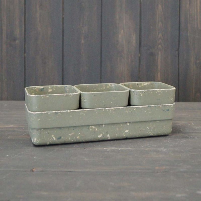 Sustainable Sage Green Terrazzo Bamboo Trio Pots with Tray