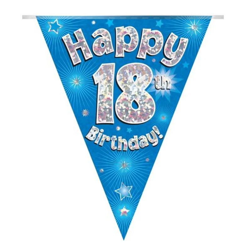 Blue 18th Birthday Bunting with Star Print 3.9 Metres