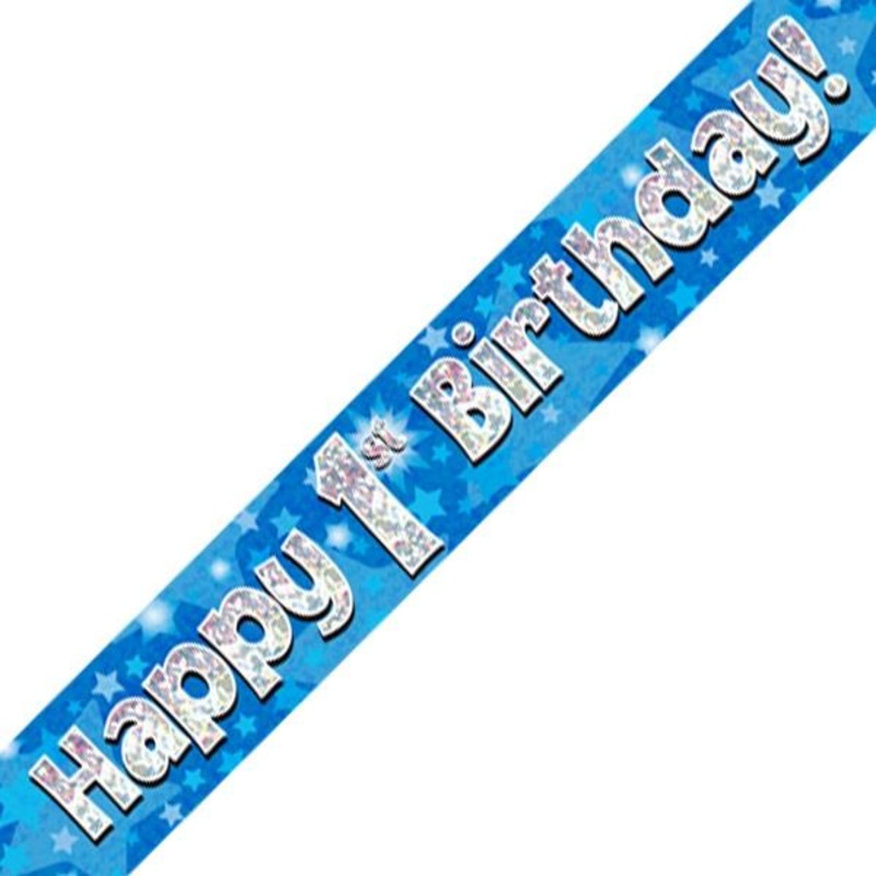 Blue Star Happy 1st Birthday Foil Banner Decoration 2.7 Metres