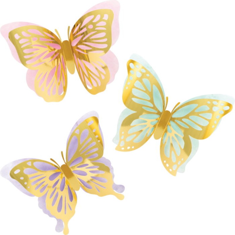 Butterfly Shimmer Party 3D Wall Decorations Pack of 3