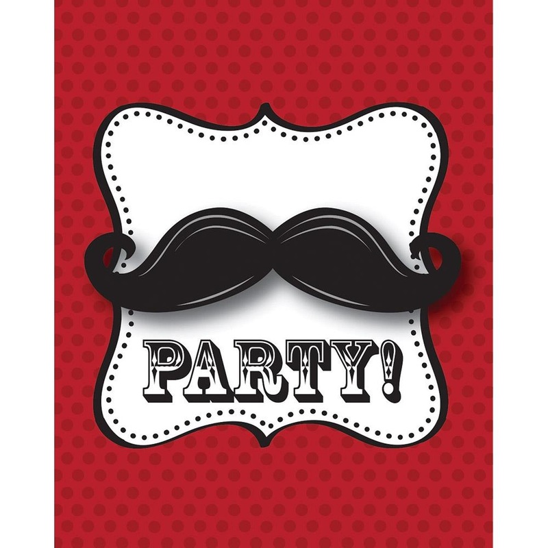 Moustache Party Invitations Pack of 8 Invites