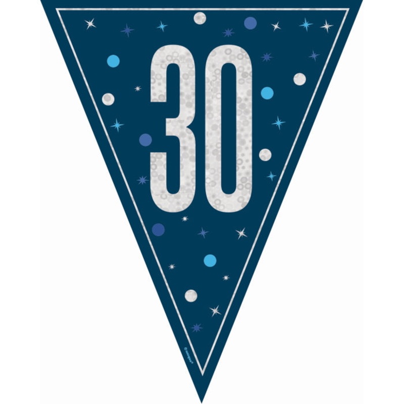 Navy Blue Glitz 30th Birthday Bunting 9 ft