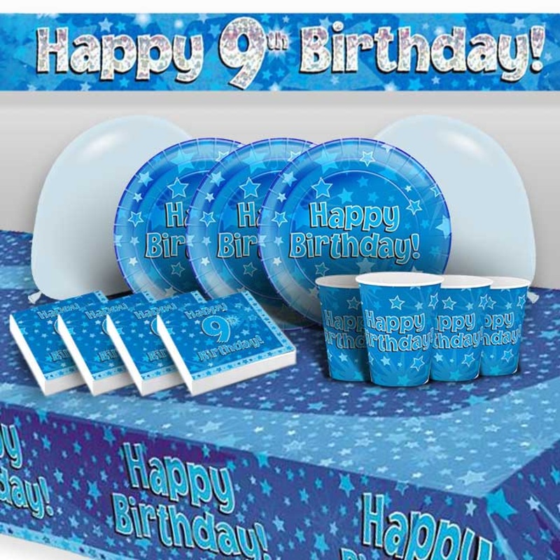 Party Pack - 9th Birthday Tableware Blue Star