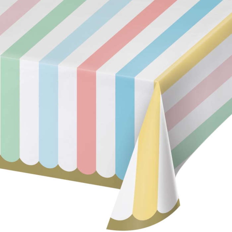 Pastel Paper Tablecloth Striped: Tablecover 137 x 259cm