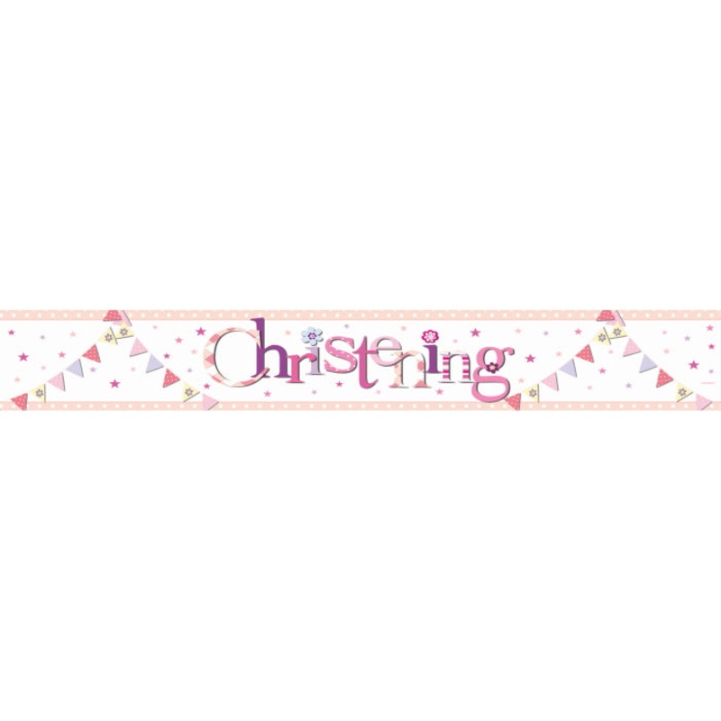 Pink Bunting Christening Foil Banner 9ft
