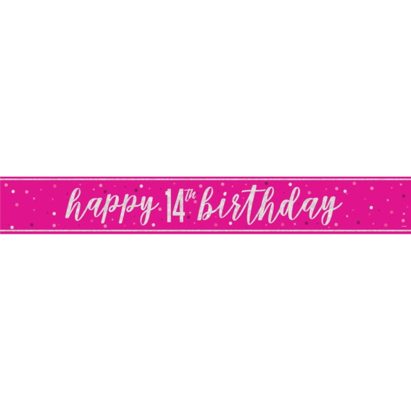 Pink Glitz 14th Birthday Prism Foil Banner 9 ft